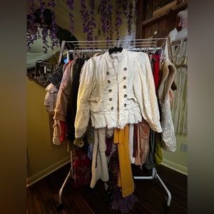 Free People White Linen Cavalry Jacket
